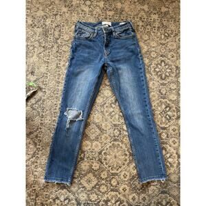 Dear John Aiden Slim Girlfriend Jeans Women’s 25 Distressed Raw Hem Medium Wash
